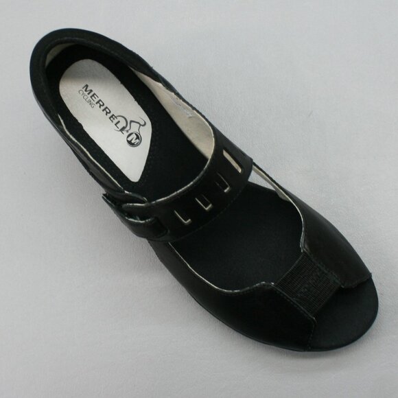 Merrell Ladies 8 Evera MJ Black Mary Janes Hook Loop Peep-toe Pumps Heels Shoes - Picture 7 of 12